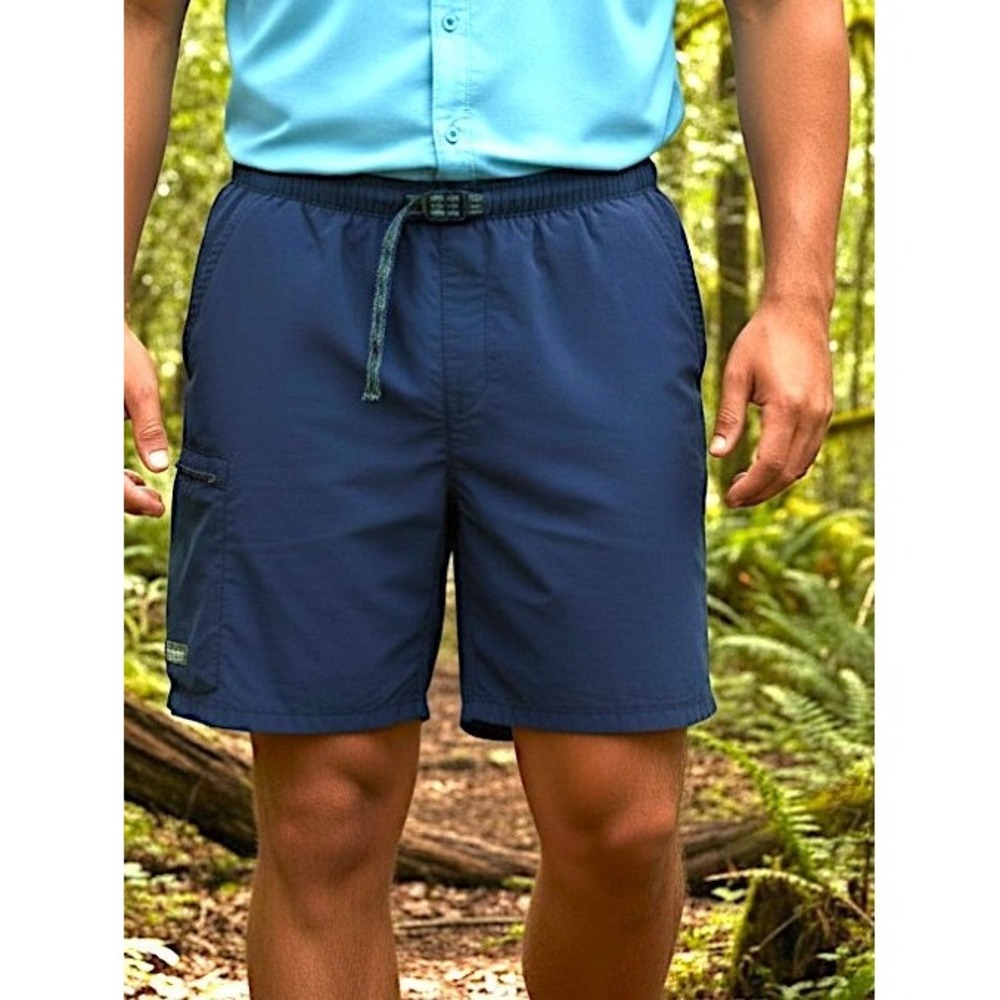 Columbia Mens XL Packable Mesh Lined Cargo Shorts/Swim Navy Blue Elastic Waist